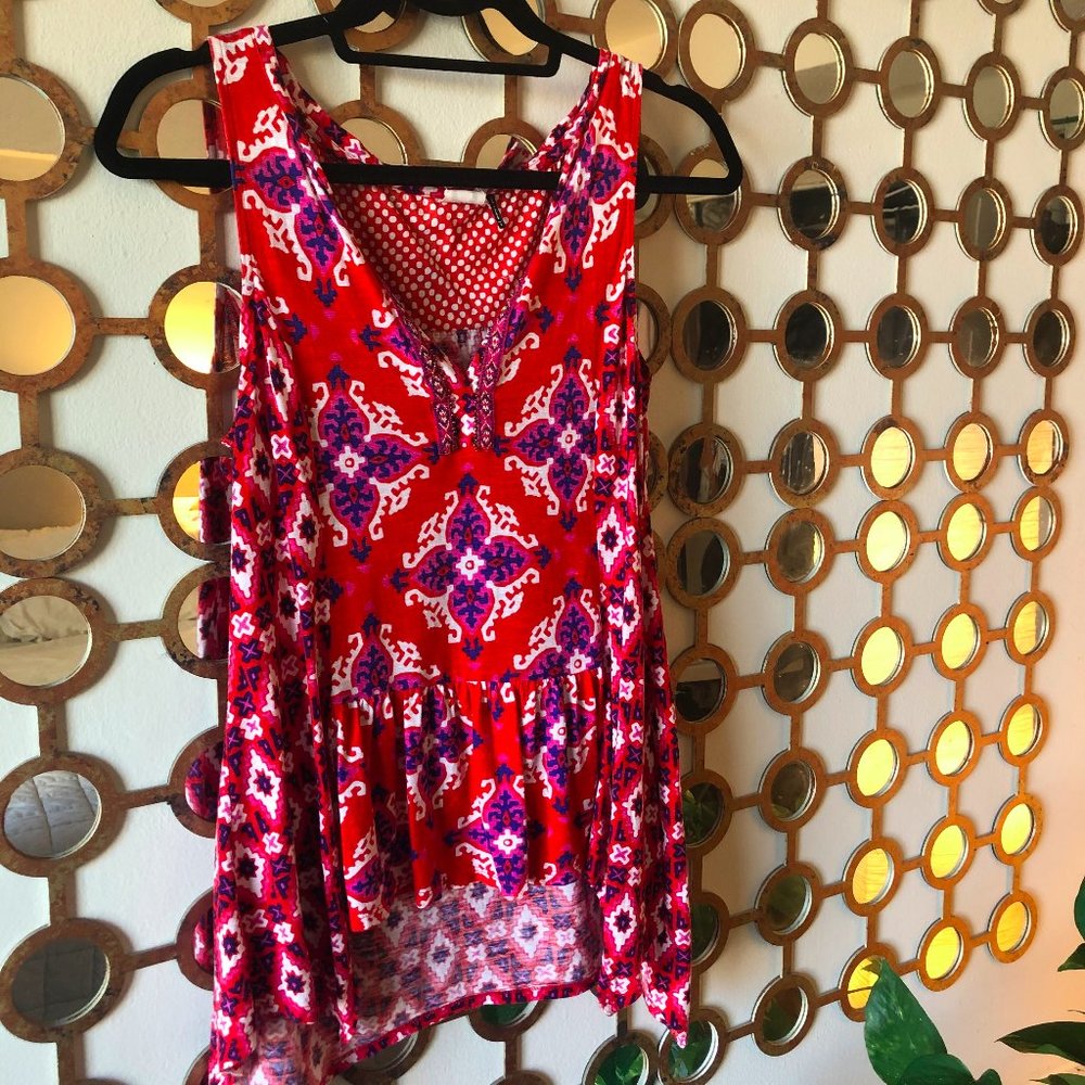 Akemi + Kin Red Print Cotton Blend Tank